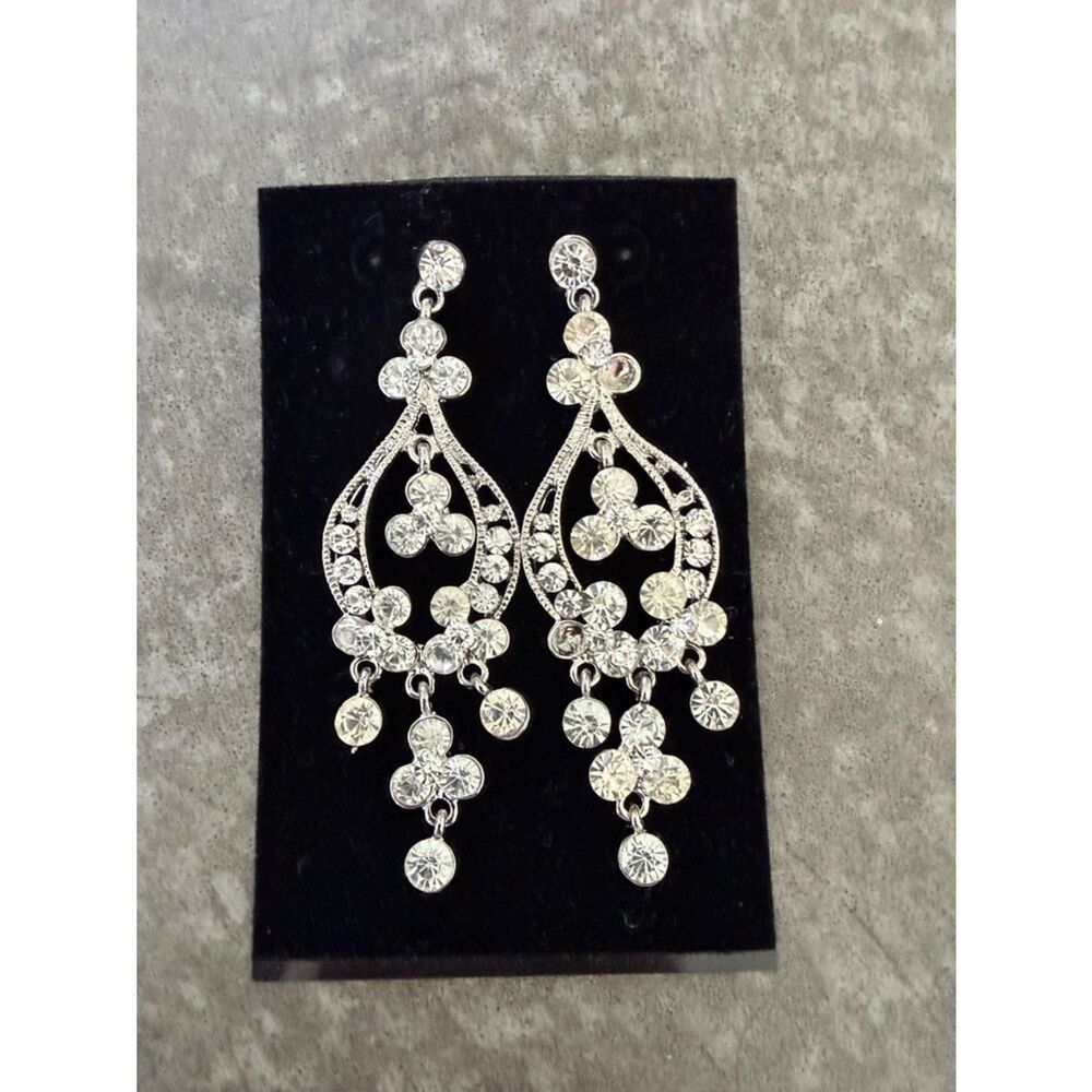 Crystal Teardrop Chandelier Earrings - Silver